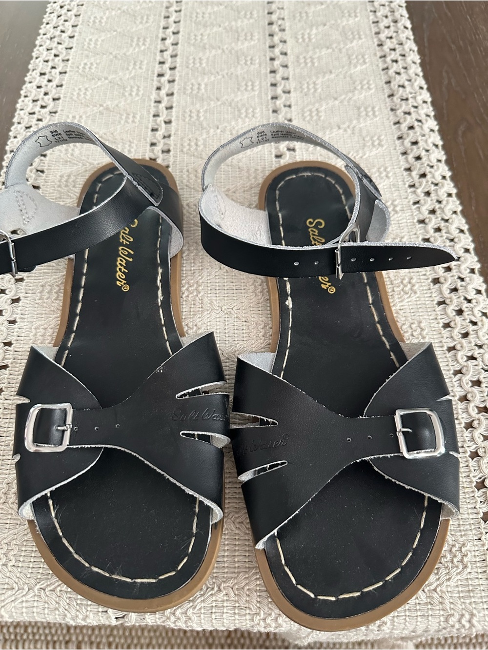 Women’s Black Saltwater Leather Ankle Strap Sandals